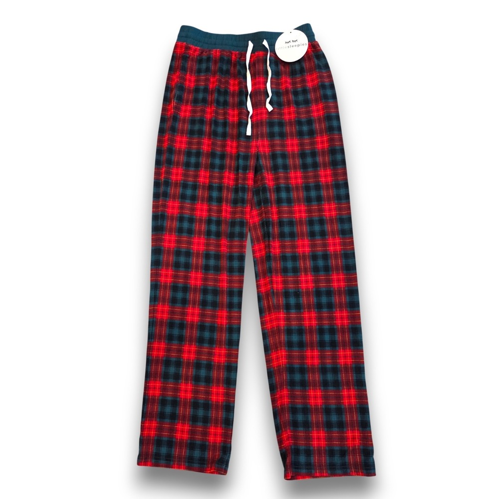 NWT Little Sleepies Drawstring Pajamas Bottoms Red Green Plaid Bamboo Mens M